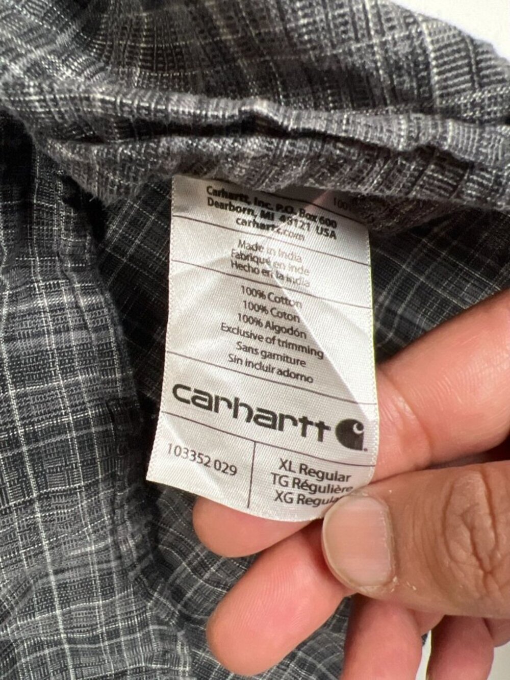 Carhartt Men XL Regular Gray Plaid Relaxed Fit Long Sleeve Cotton Work Shirt - Picture 4 of 9